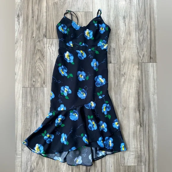 Banana Republic | Dresses | Banana Republic Blue Floral Dress With  Spaghetti Straps Ruffle Bottom Size 2p | Poshmark